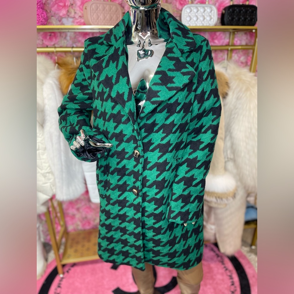 Green Houndstooth Women's Coat